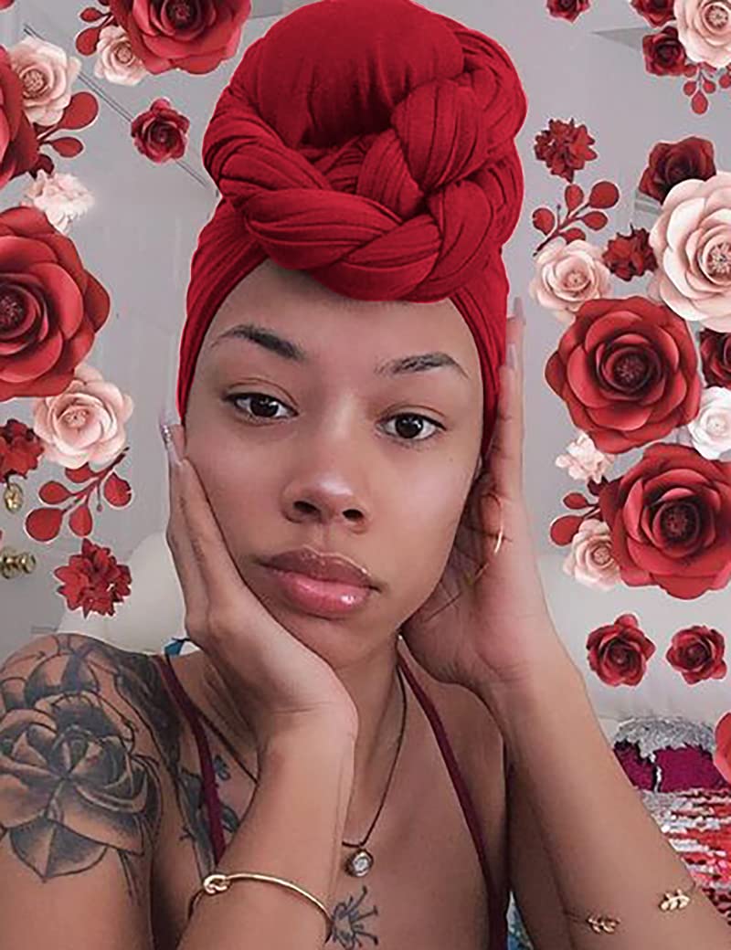 Harewom Hair Wrap for Black Women Long and Large Turban Headwrap Scarf for Braid Headbands Wine Red - Image 5